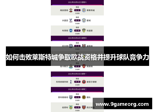 如何击败莱斯特城争取欧战资格并提升球队竞争力