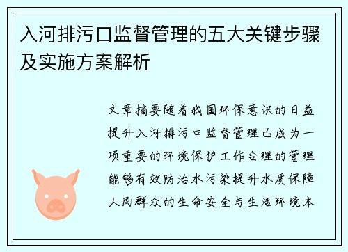 入河排污口监督管理的五大关键步骤及实施方案解析